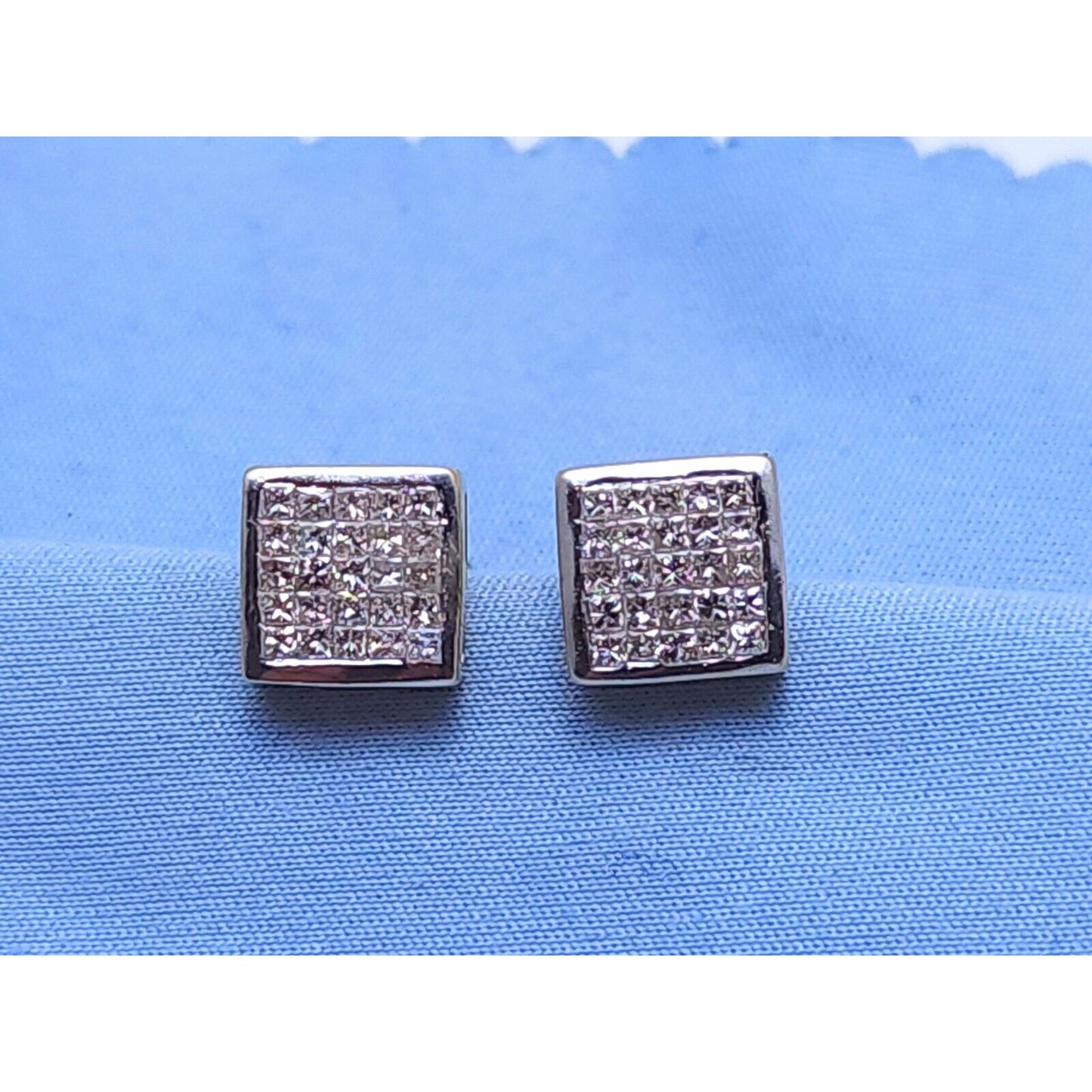 14K Yellow Gold Square Shaped Diamond Stud Earrings