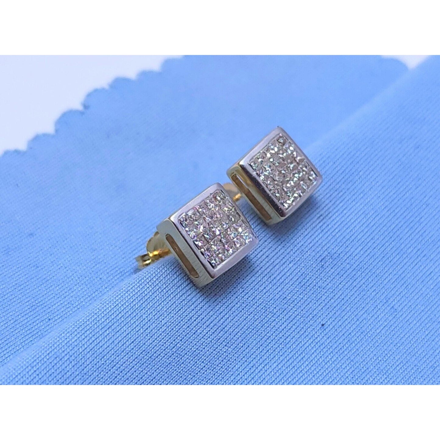 14K Yellow Gold Square Shaped Diamond Stud Earrings