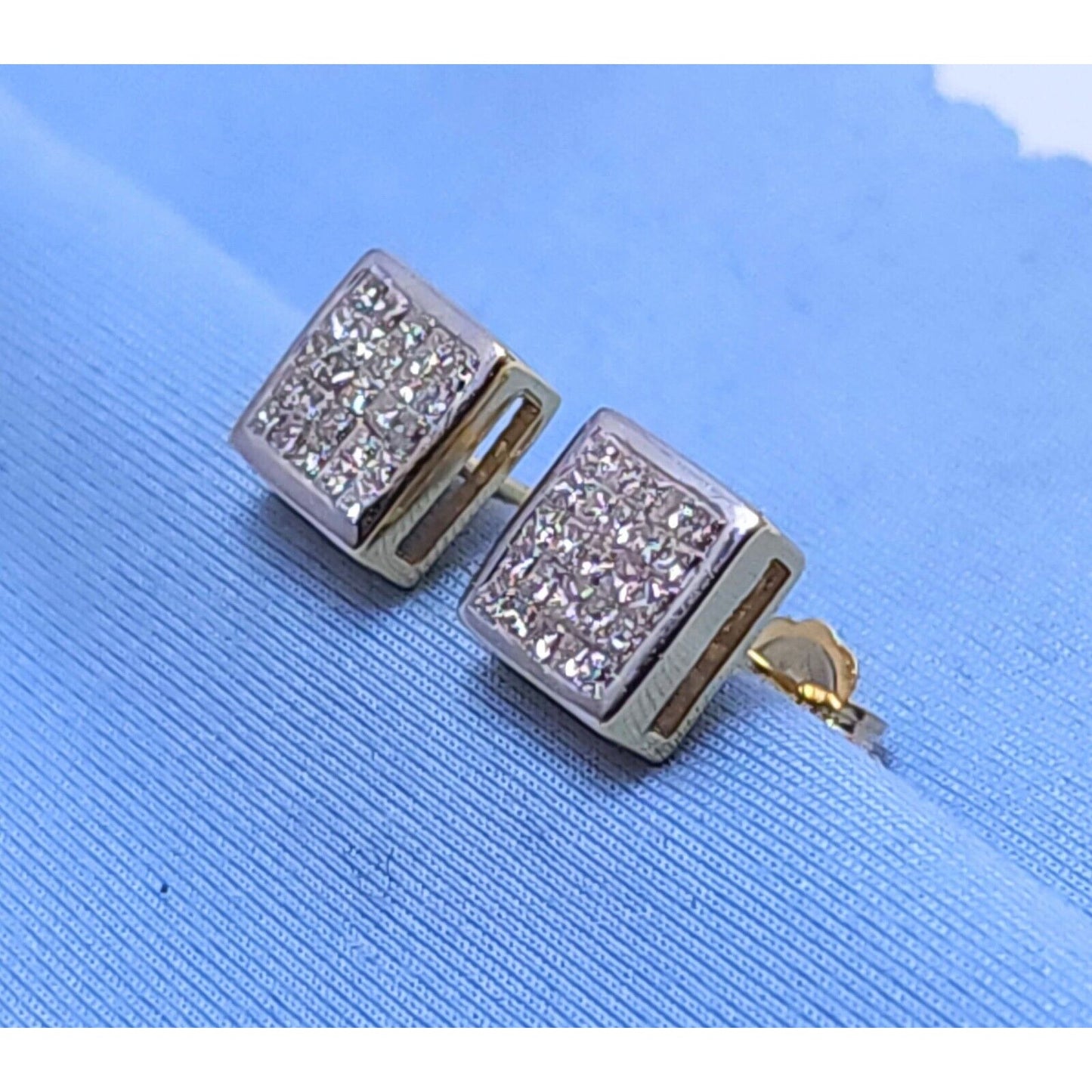 14K Yellow Gold Square Shaped Diamond Stud Earrings