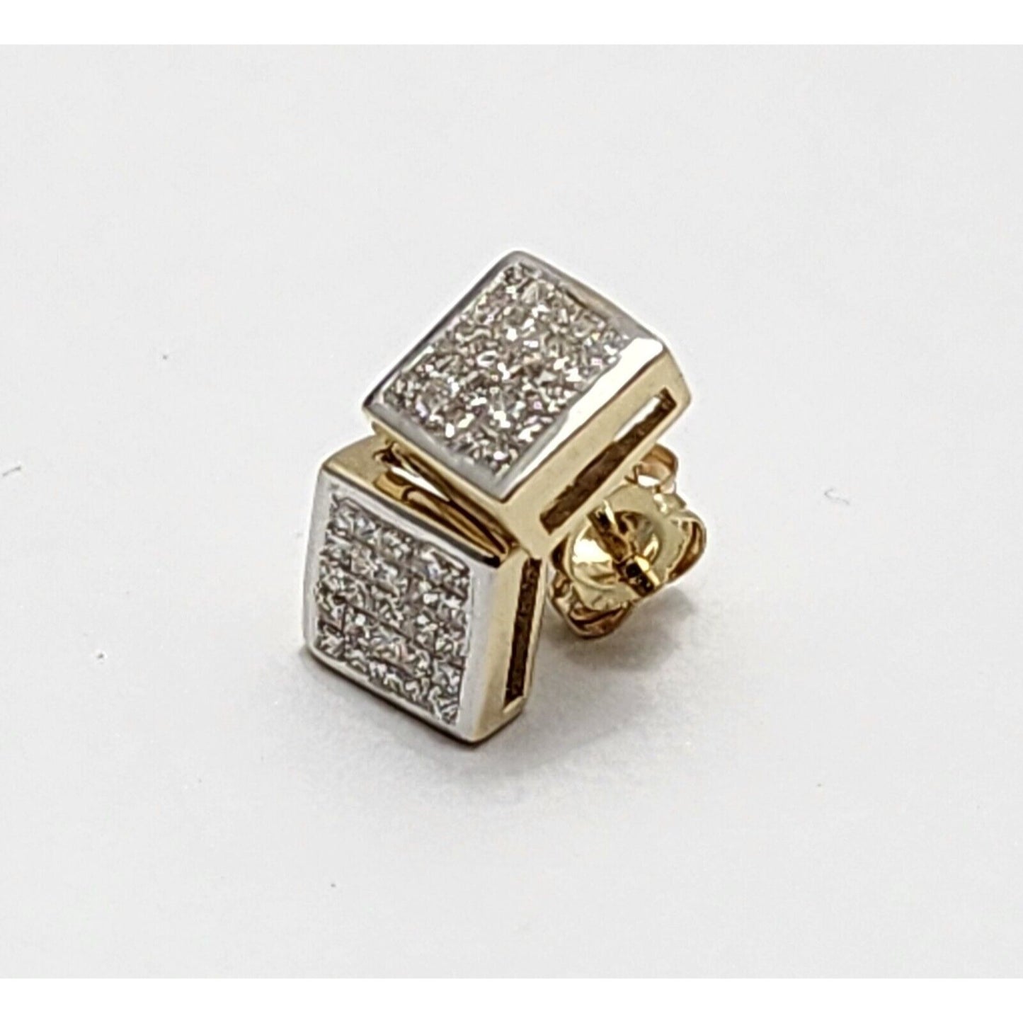 14K Yellow Gold Square Shaped Diamond Stud Earrings