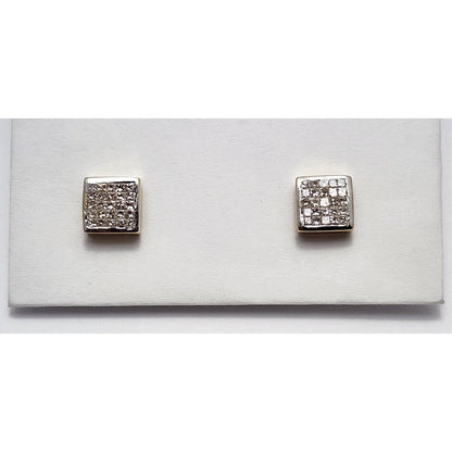 14K Yellow Gold Square Shaped Diamond Stud Earrings