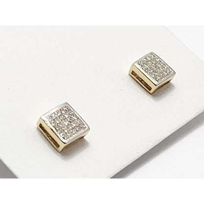 14K Yellow Gold Square Shaped Diamond Stud Earrings