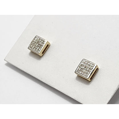 14K Yellow Gold Square Shaped Diamond Stud Earrings