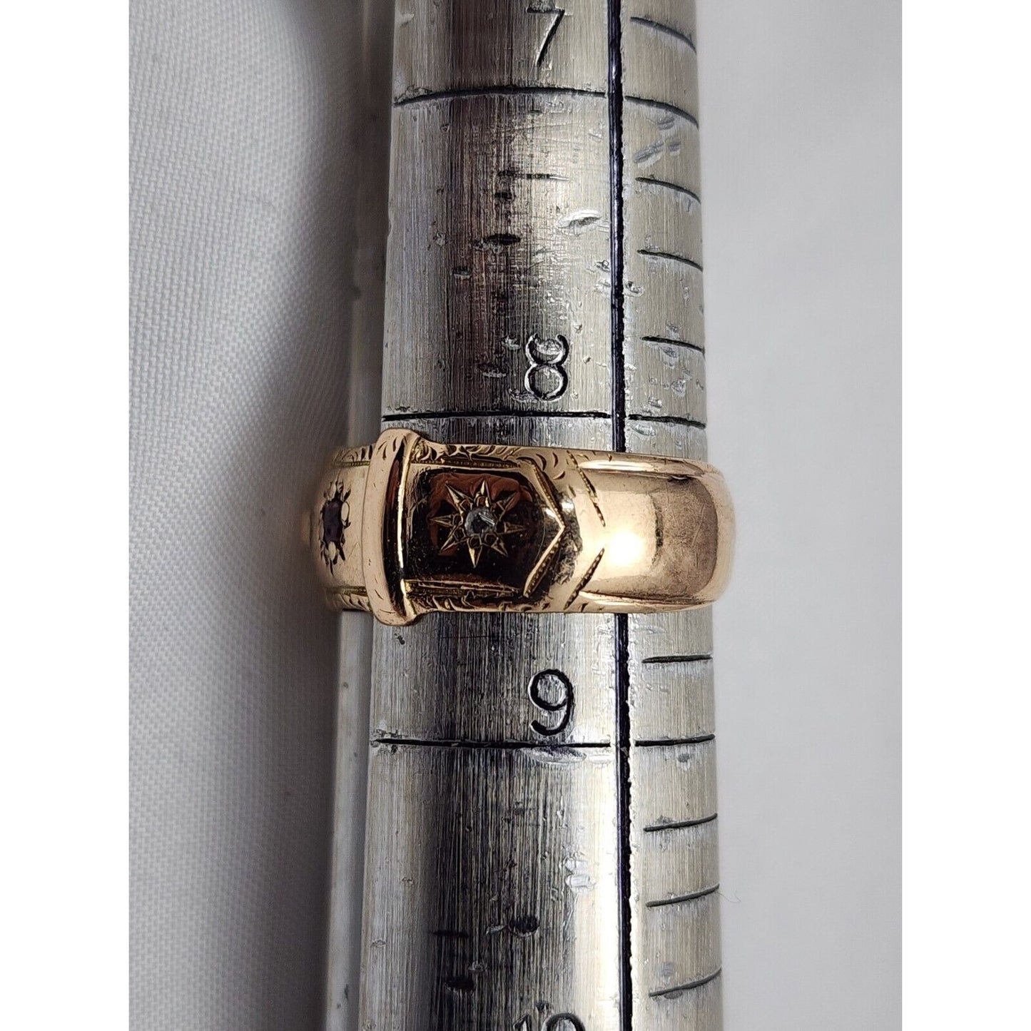 Vintage 10K Rose Gold Ruby & Diamond Belt Shaped Wide Band Ring