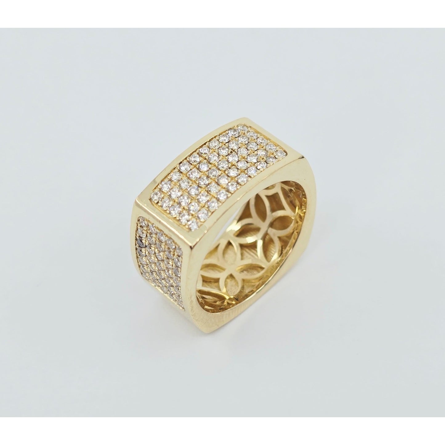 14K Yellow Gold Flat Diamond Square Ring