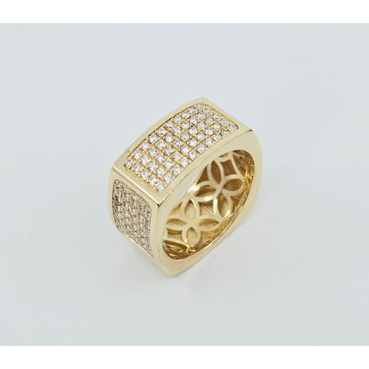 14K Yellow Gold Flat Diamond Square Ring