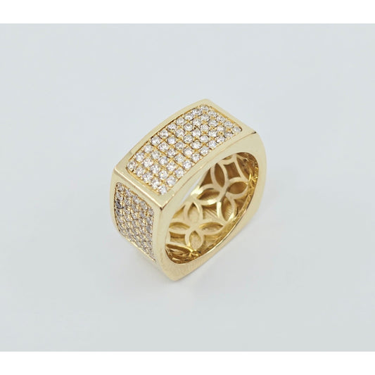 14K Yellow Gold Flat Diamond Square Ring