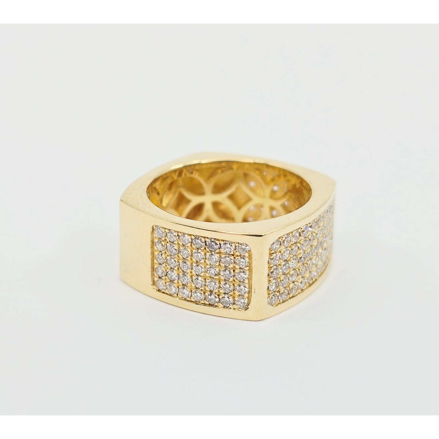 14K Yellow Gold Flat Diamond Square Ring