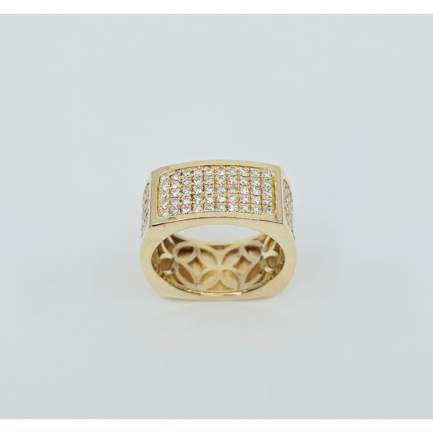14K Yellow Gold Flat Diamond Square Ring
