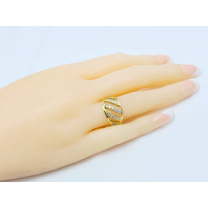 18K Yellow Gold Wavy Diamond Open Ring