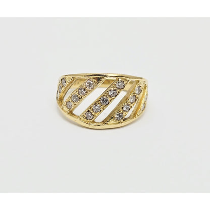 18K Yellow Gold Wavy Diamond Open Ring