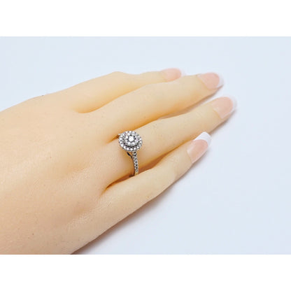 10K White Gold Ladies Diamond Halo Engagement Ring