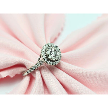 10K White Gold Ladies Diamond Halo Engagement Ring