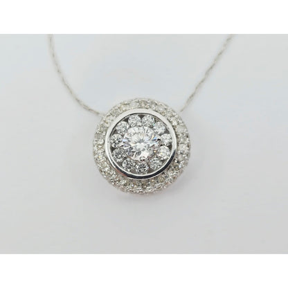 Thin 14K White Gold Link Chain Necklace & Round Diamond Charm Pendant