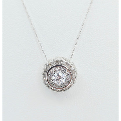 Thin 14K White Gold Link Chain Necklace & Round Diamond Charm Pendant