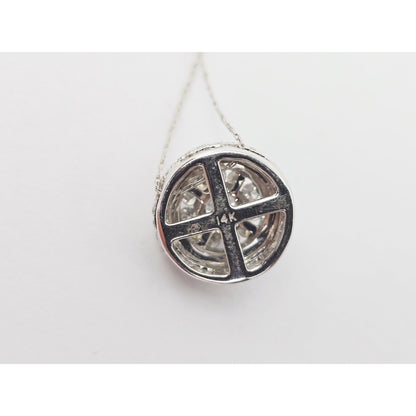 Thin 14K White Gold Link Chain Necklace & Round Diamond Charm Pendant