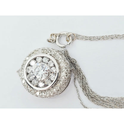 Thin 14K White Gold Link Chain Necklace & Round Diamond Charm Pendant