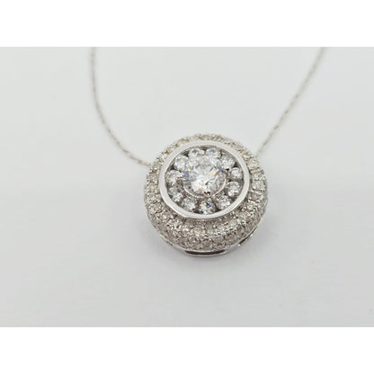 Thin 14K White Gold Link Chain Necklace & Round Diamond Charm Pendant