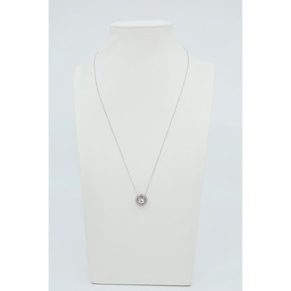 Thin 14K White Gold Link Chain Necklace & Round Diamond Charm Pendant