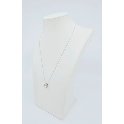 Thin 14K White Gold Link Chain Necklace & Round Diamond Charm Pendant