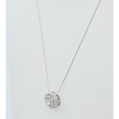 Thin 14K White Gold Link Chain Necklace & Round Diamond Charm Pendant