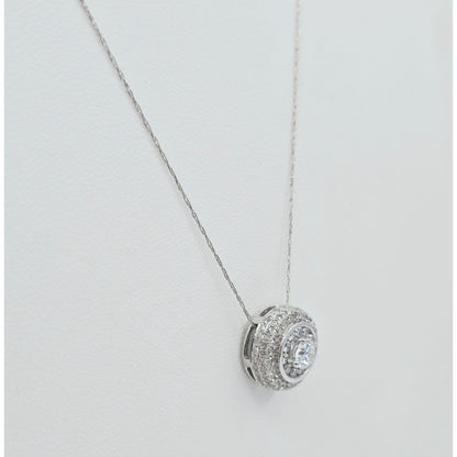 Thin 14K White Gold Link Chain Necklace & Round Diamond Charm Pendant
