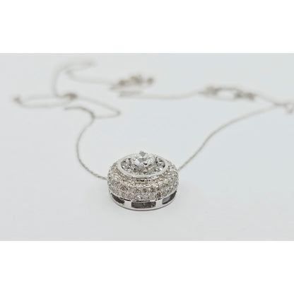 Thin 14K White Gold Link Chain Necklace & Round Diamond Charm Pendant