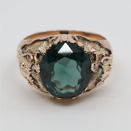 Vintage 12K Rose Gold Lab Grown Green Spinel Ring