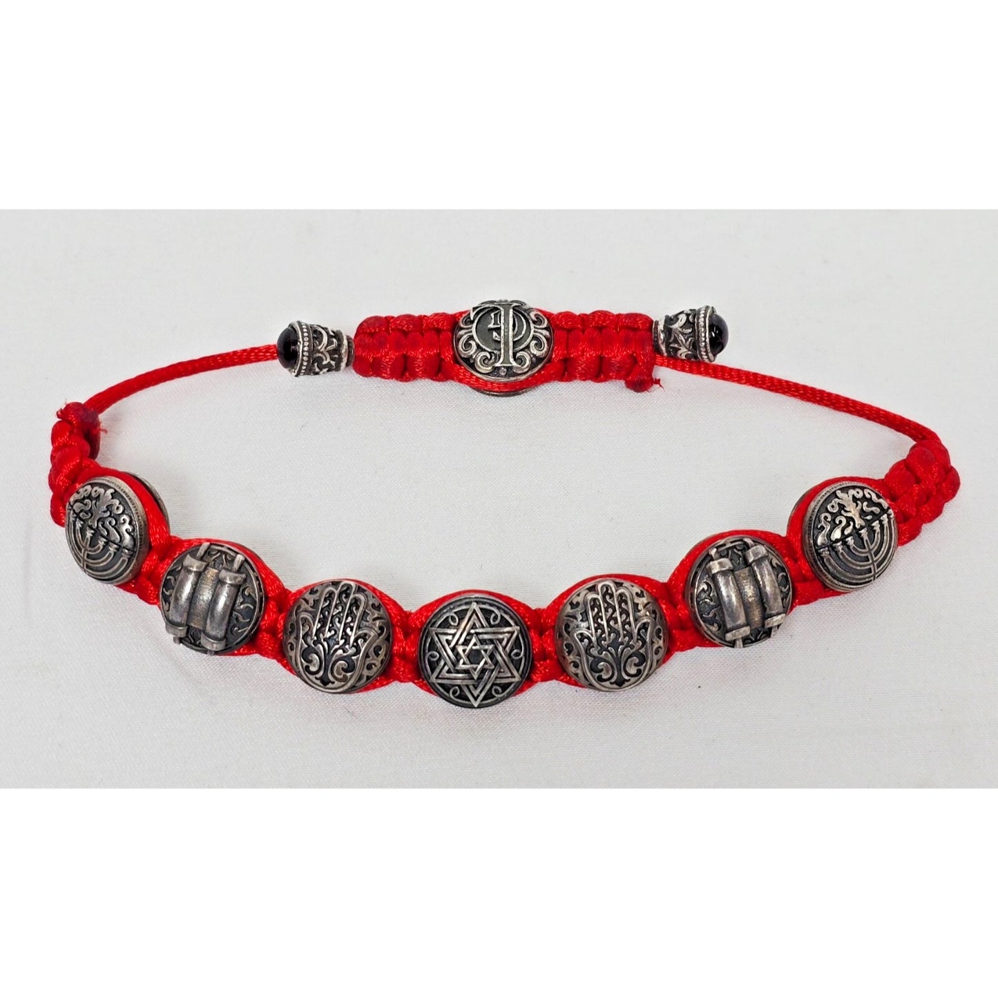Gregory Leps 925 Silver Red Bracelet Hamsa Menorah Star of David Torah Scroll