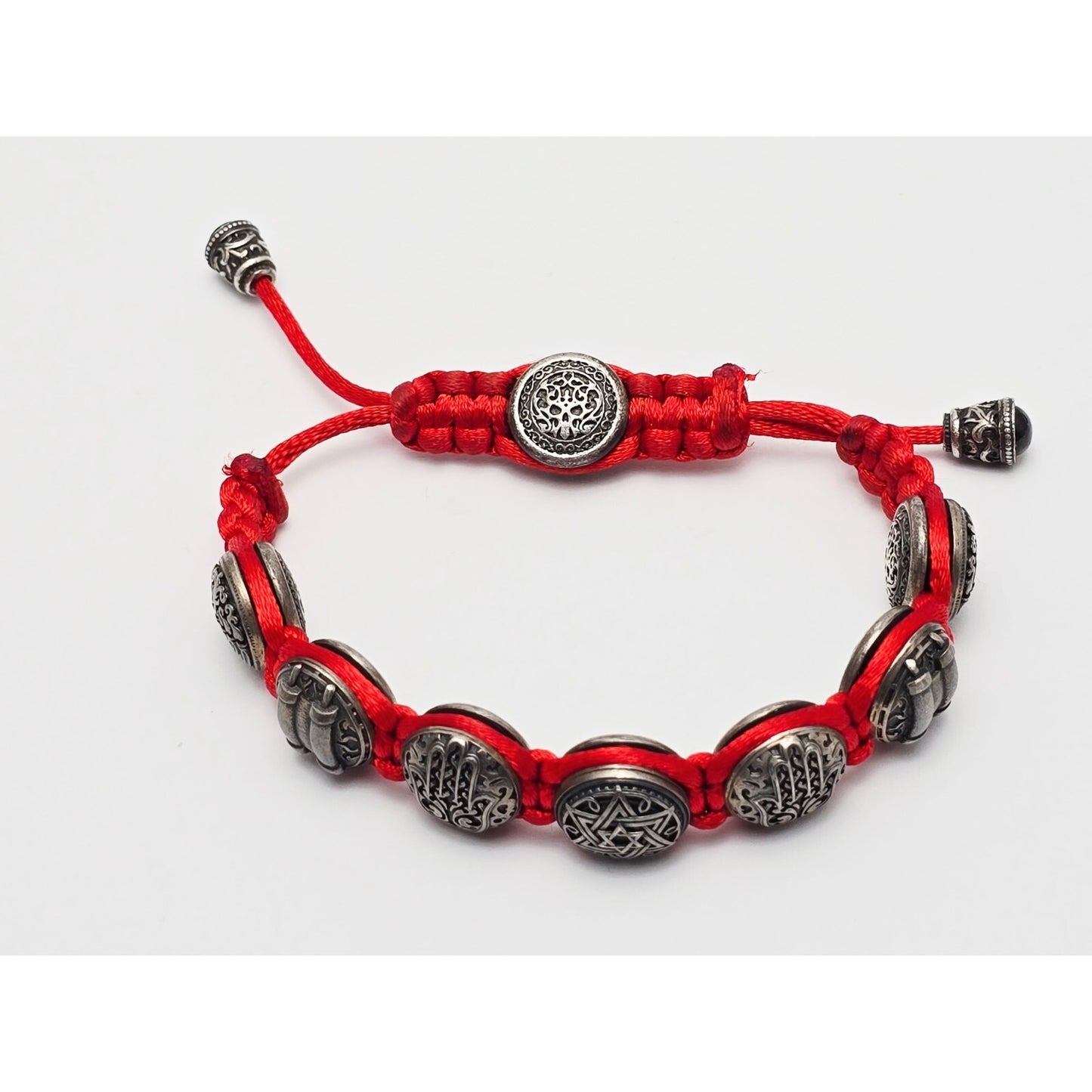 Gregory Leps 925 Silver Red Bracelet Hamsa Menorah Star of David Torah Scroll