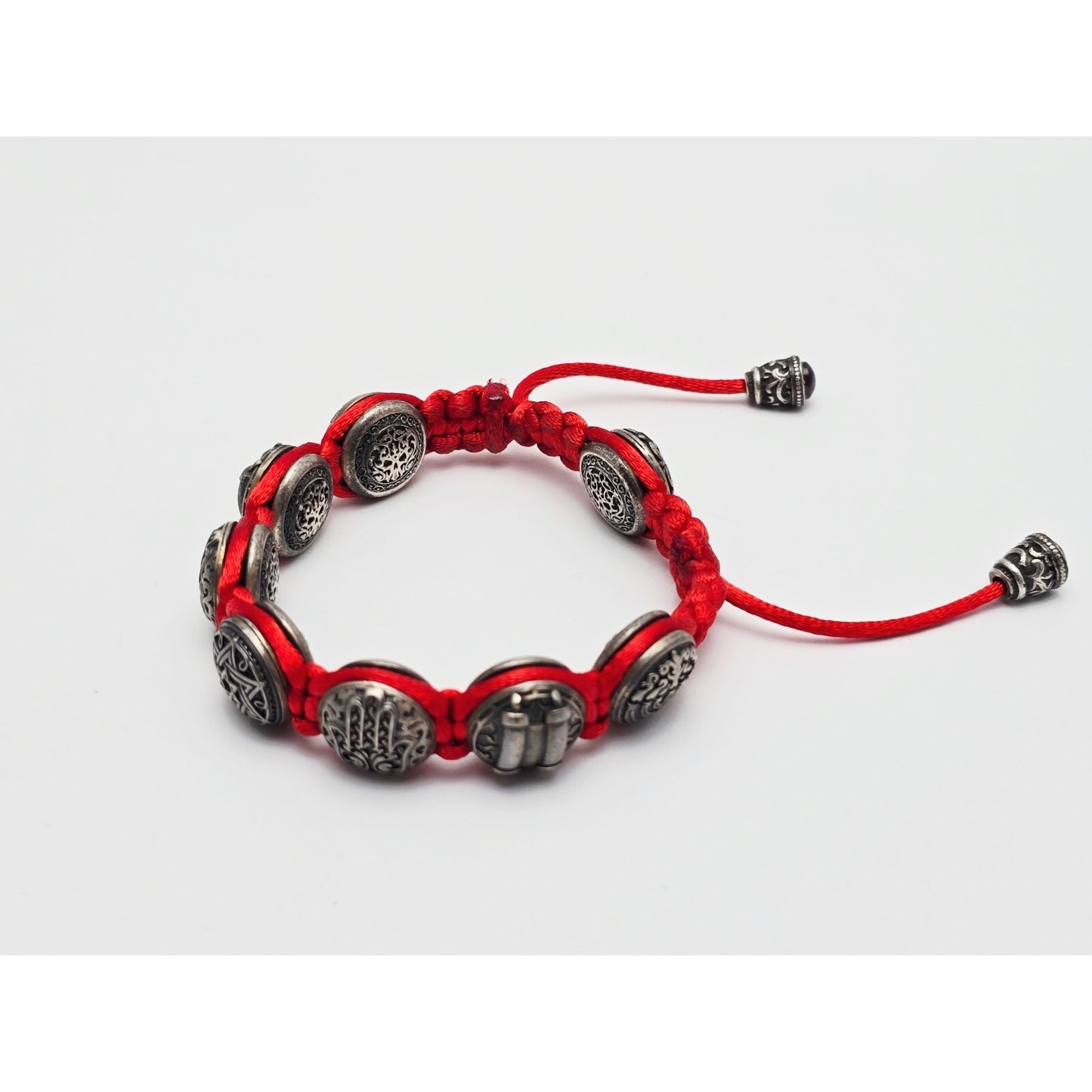 Gregory Leps 925 Silver Red Bracelet Hamsa Menorah Star of David Torah Scroll