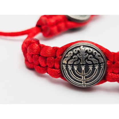 Gregory Leps 925 Silver Red Bracelet Hamsa Menorah Star of David Torah Scroll