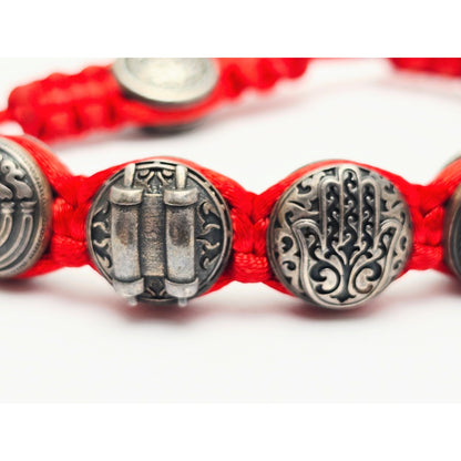 Gregory Leps 925 Silver Red Bracelet Hamsa Menorah Star of David Torah Scroll