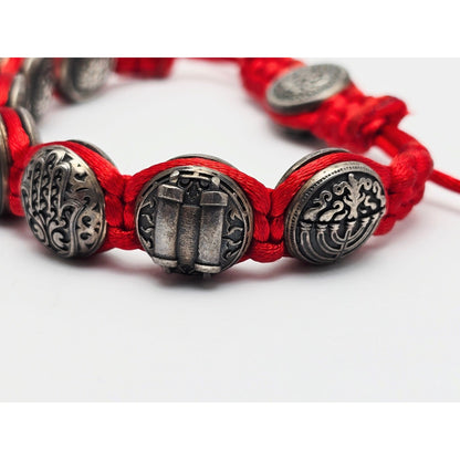 Gregory Leps 925 Silver Red Bracelet Hamsa Menorah Star of David Torah Scroll