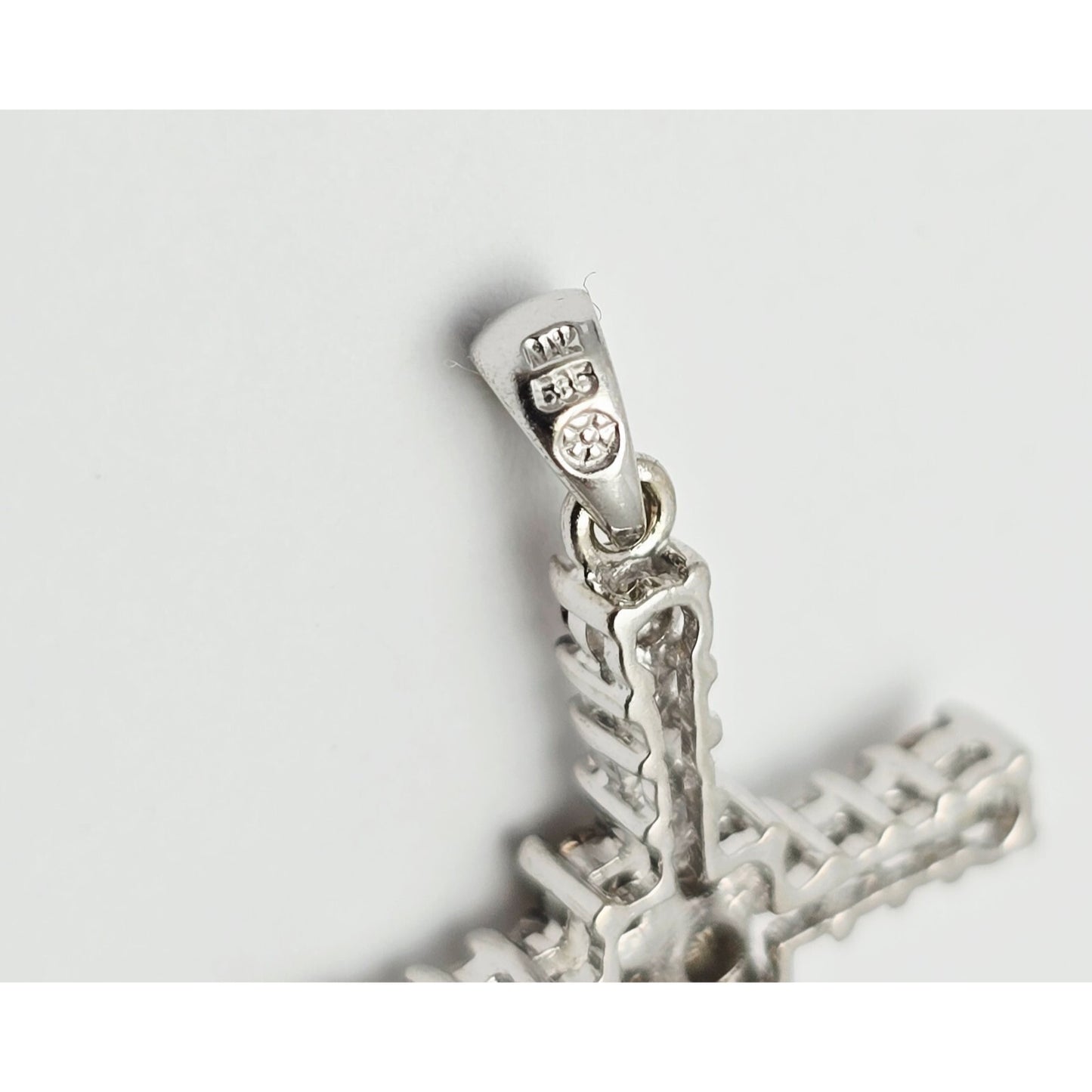 14K White Gold Brown & White Diamond Cross Pendant Charm