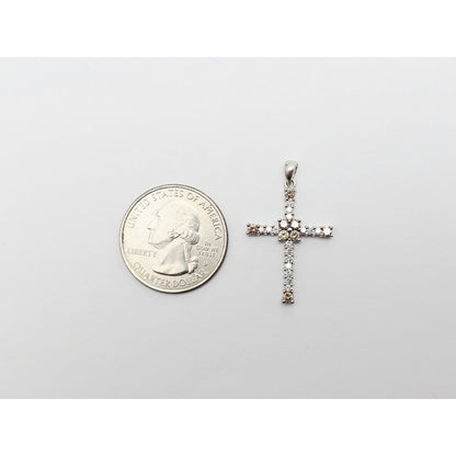 14K White Gold Brown & White Diamond Cross Pendant Charm