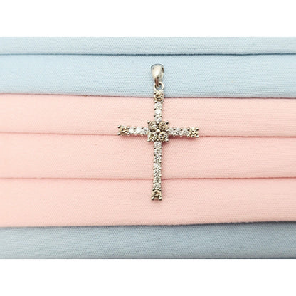14K White Gold Brown & White Diamond Cross Pendant Charm