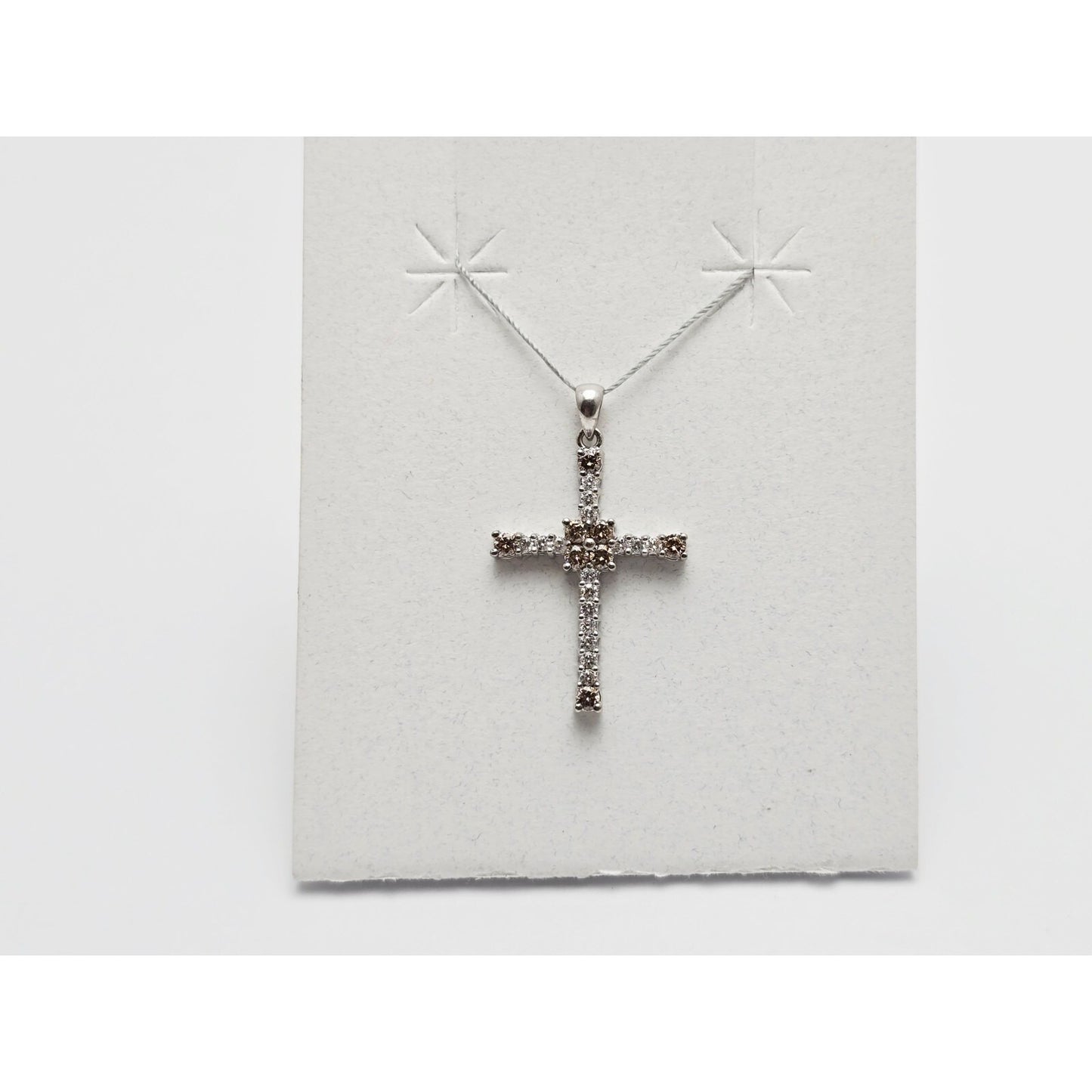 14K White Gold Brown & White Diamond Cross Pendant Charm