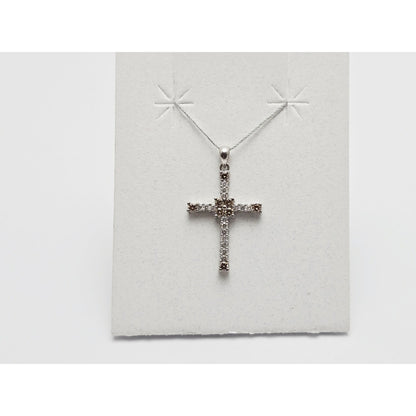 14K White Gold Brown & White Diamond Cross Pendant Charm