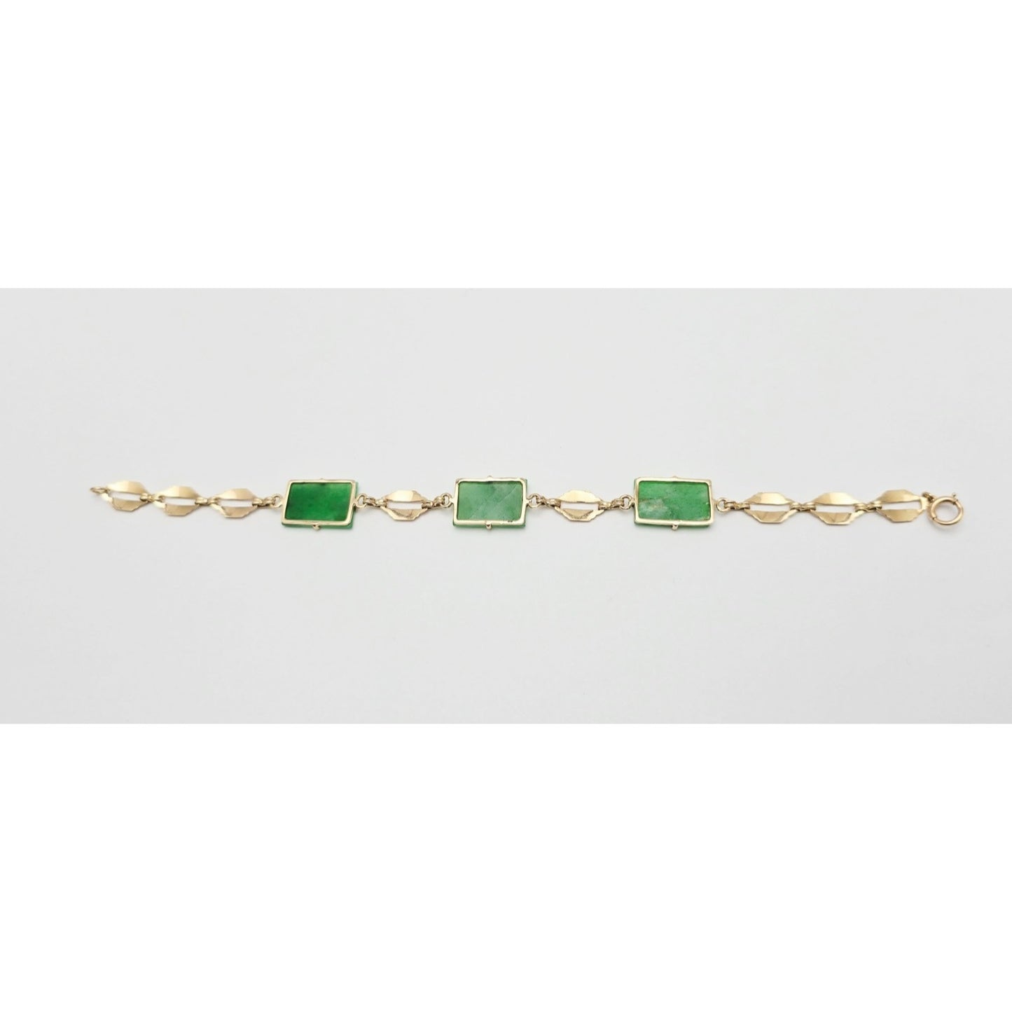 14K Yellow Gold Green Jadeite Jade Link Bracelet