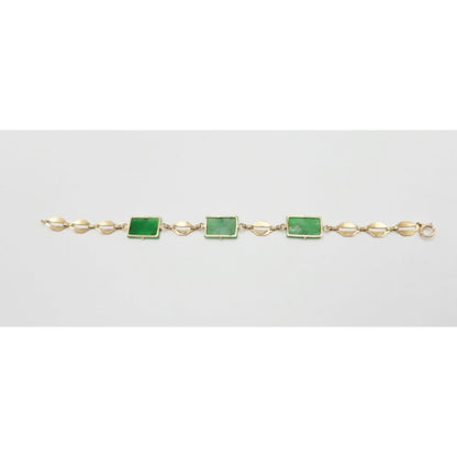 14K Yellow Gold Green Jadeite Jade Link Bracelet