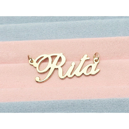 14K Yellow Gold Name Initial " Rita " Charm Pendant