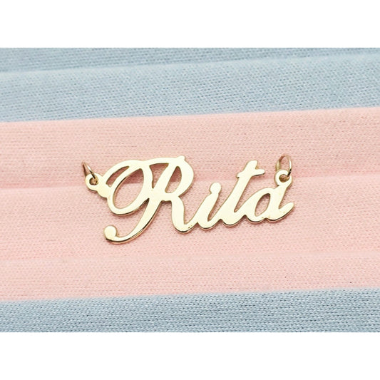 14K Yellow Gold Name Initial " Rita " Charm Pendant