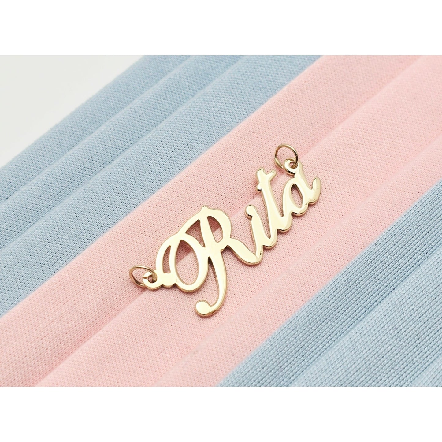 14K Yellow Gold Name Initial " Rita " Charm Pendant