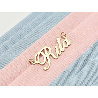 14K Yellow Gold Name Initial " Rita " Charm Pendant