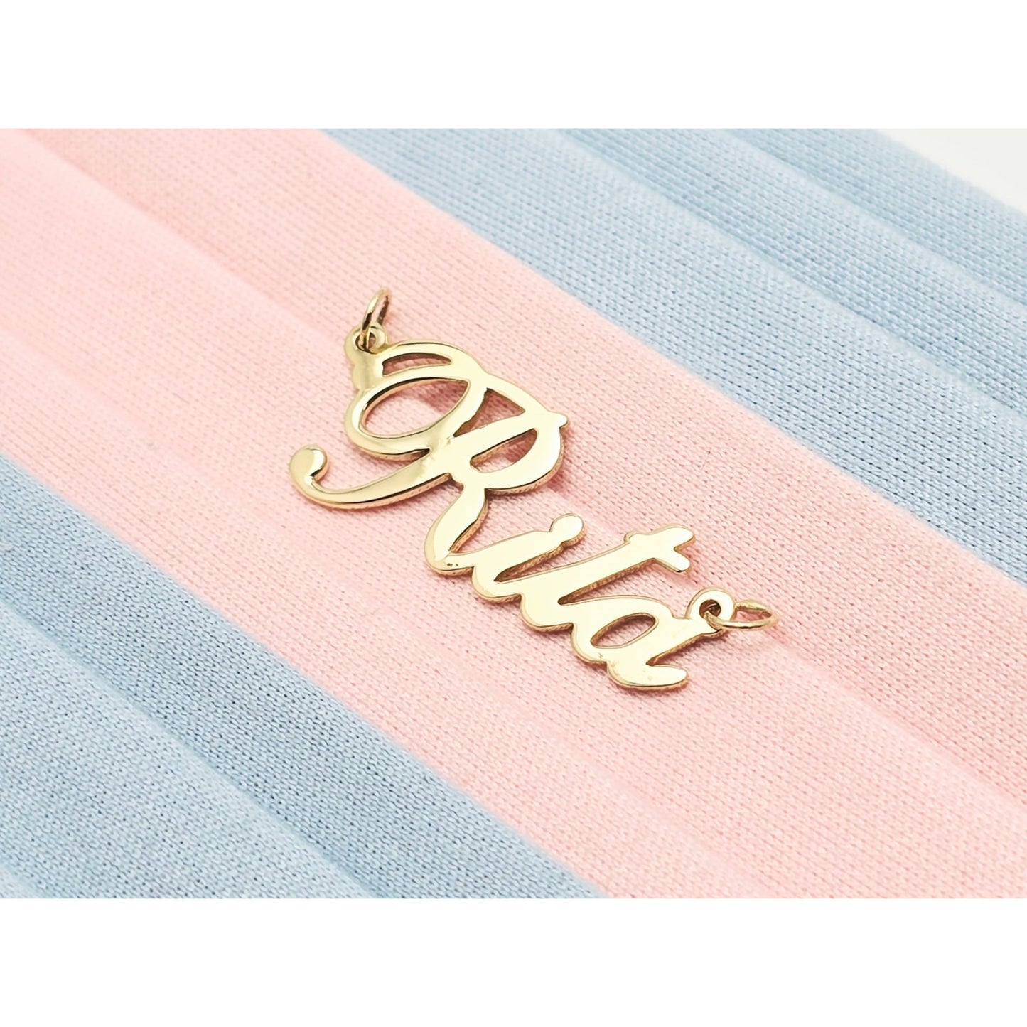 14K Yellow Gold Name Initial " Rita " Charm Pendant