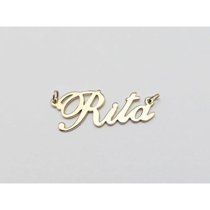 14K Yellow Gold Name Initial " Rita " Charm Pendant