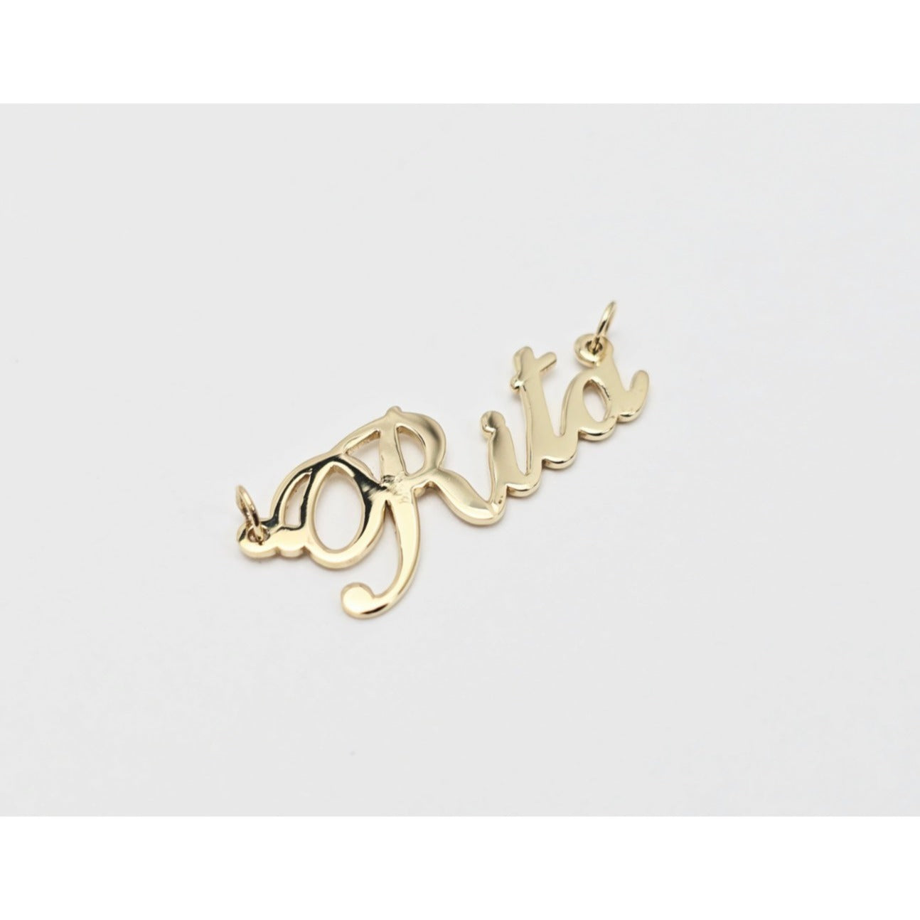 14K Yellow Gold Name Initial " Rita " Charm Pendant