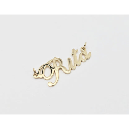 14K Yellow Gold Name Initial " Rita " Charm Pendant