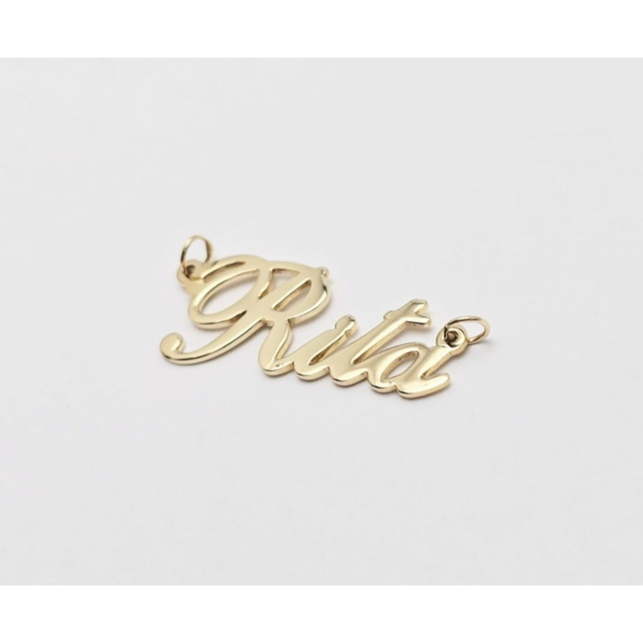 14K Yellow Gold Name Initial " Rita " Charm Pendant